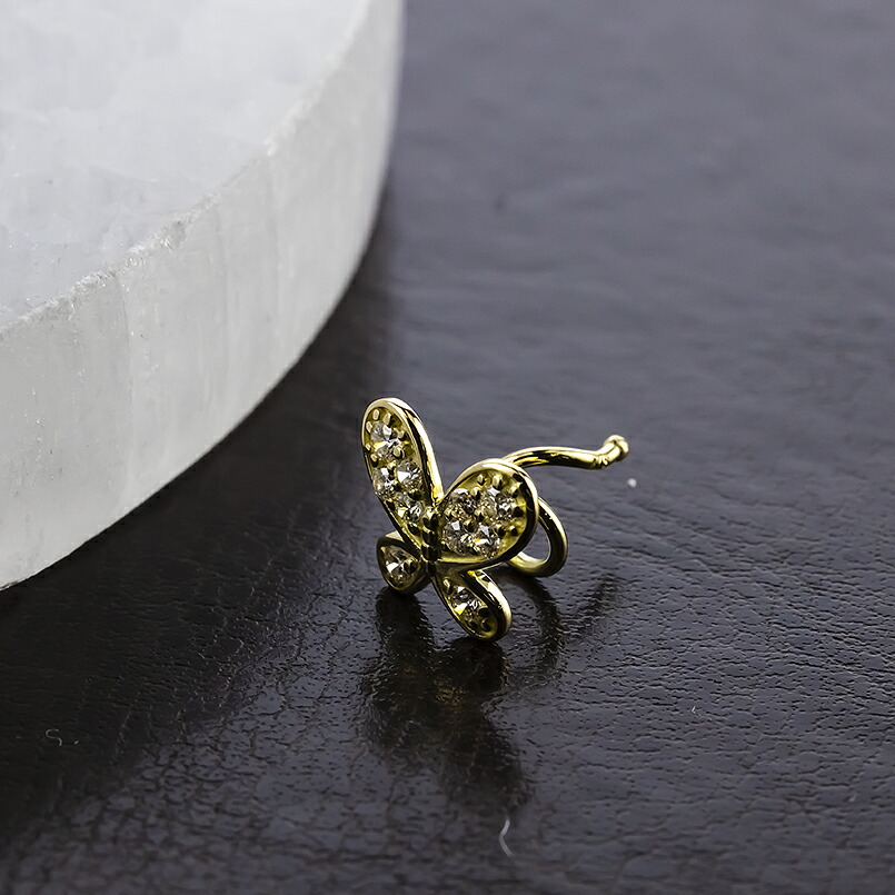 蝶 18金 キャッチのいらないピアス ダイヤモンド レディース 0.12ct K18 つけっぱなし ピアス イエローゴールドk18 キャッチナッシャー 260305bd400dyubd SWAA386