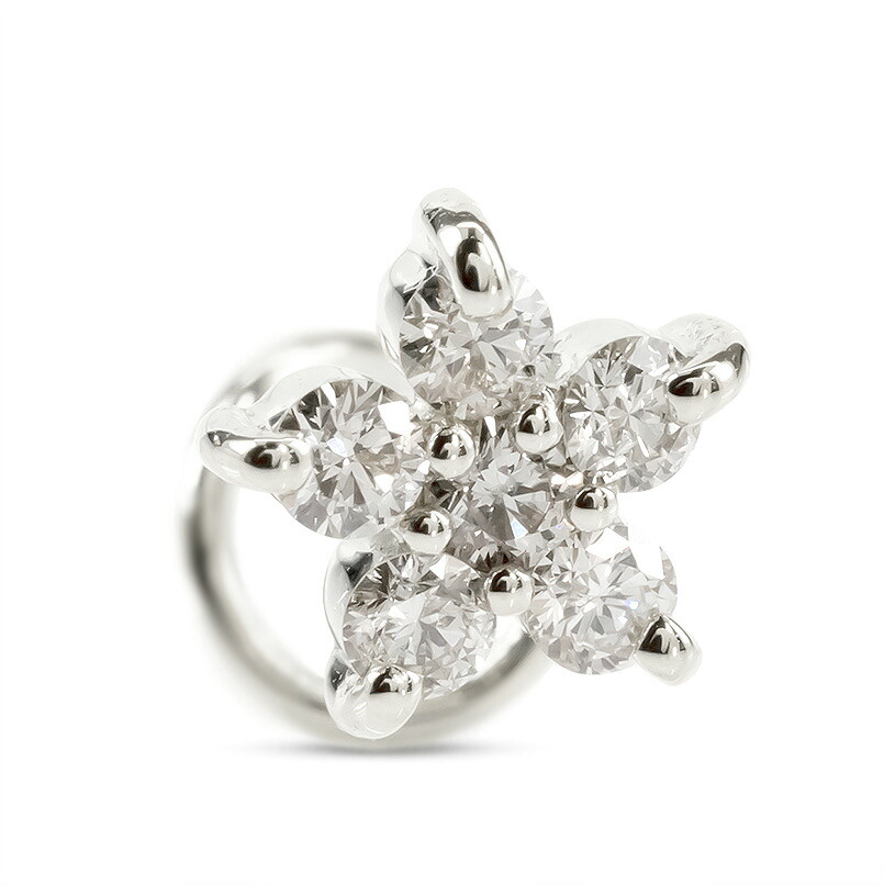 フラワー 花 プラチナ キャッチのいらないピアス レディース 片耳 ダイヤモンド 0.13ct pt900 ピアス つけっぱなし キャッチナッシャー 230726101d SWAA392