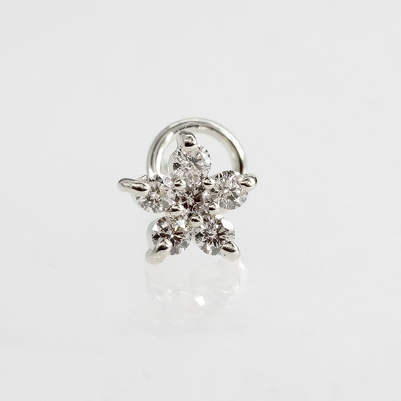 フラワー 花 プラチナ キャッチのいらないピアス レディース 片耳 ダイヤモンド 0.13ct pt900 ピアス つけっぱなし キャッチナッシャー 230726101d SWAA392