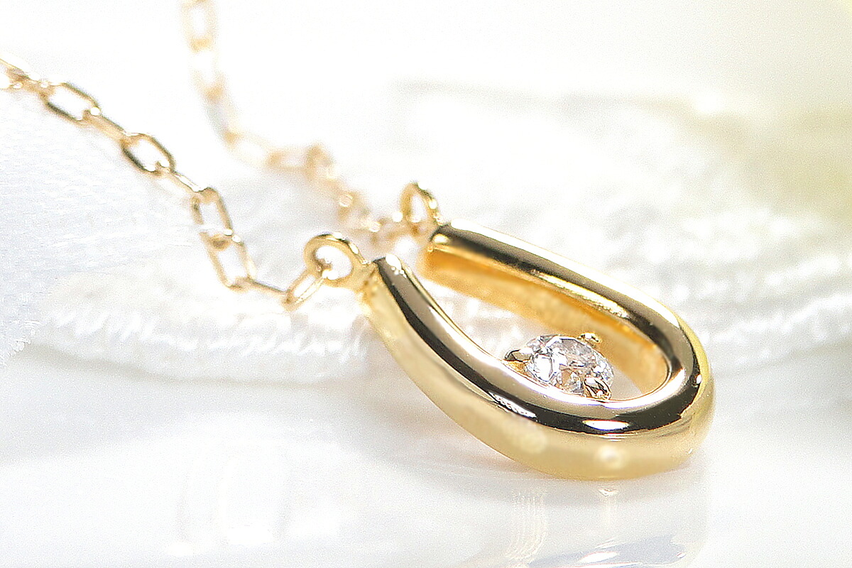 【0.05ct】K18YG 馬蹄 一粒ダイヤモンドネックレス EmN0022 SWAV017