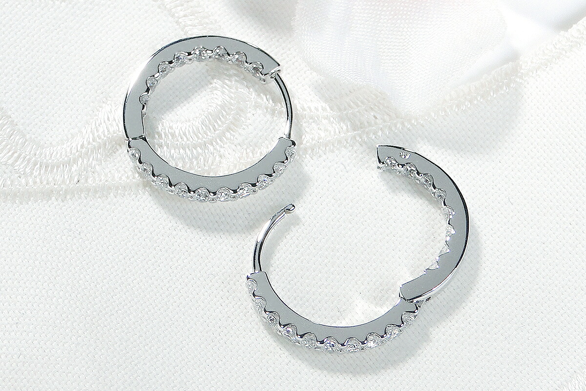 K18WG【0.7ct】ダイヤモンド中折れフープピアス【17mm】 CSP00070 SWAV031