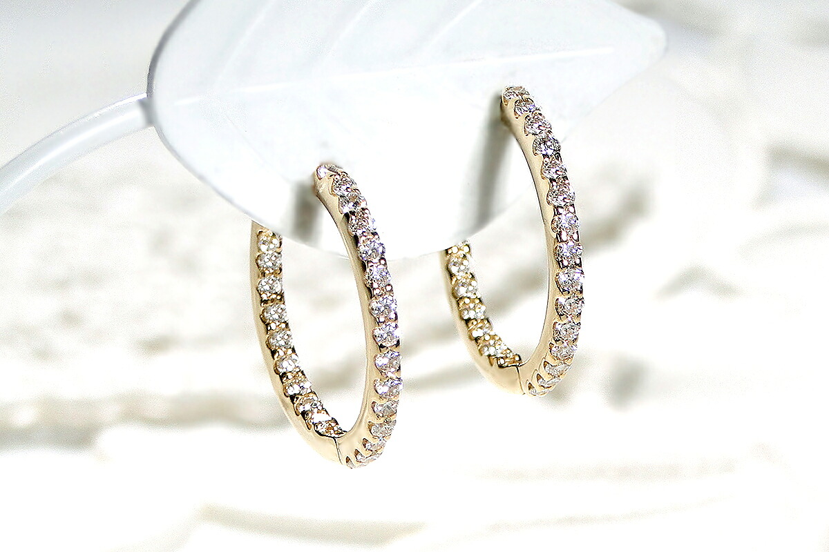 K18YG【0.5ct】ダイヤモンド中折れフープピアス【16mm】 CSP00025-18Y SWAV032