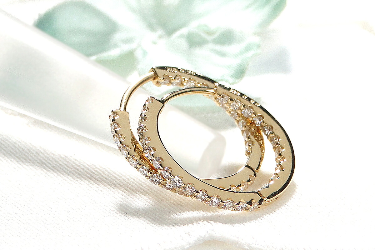 K18YG【0.5ct】ダイヤモンド中折れフープピアス【16mm】 CSP00025-18Y SWAV032