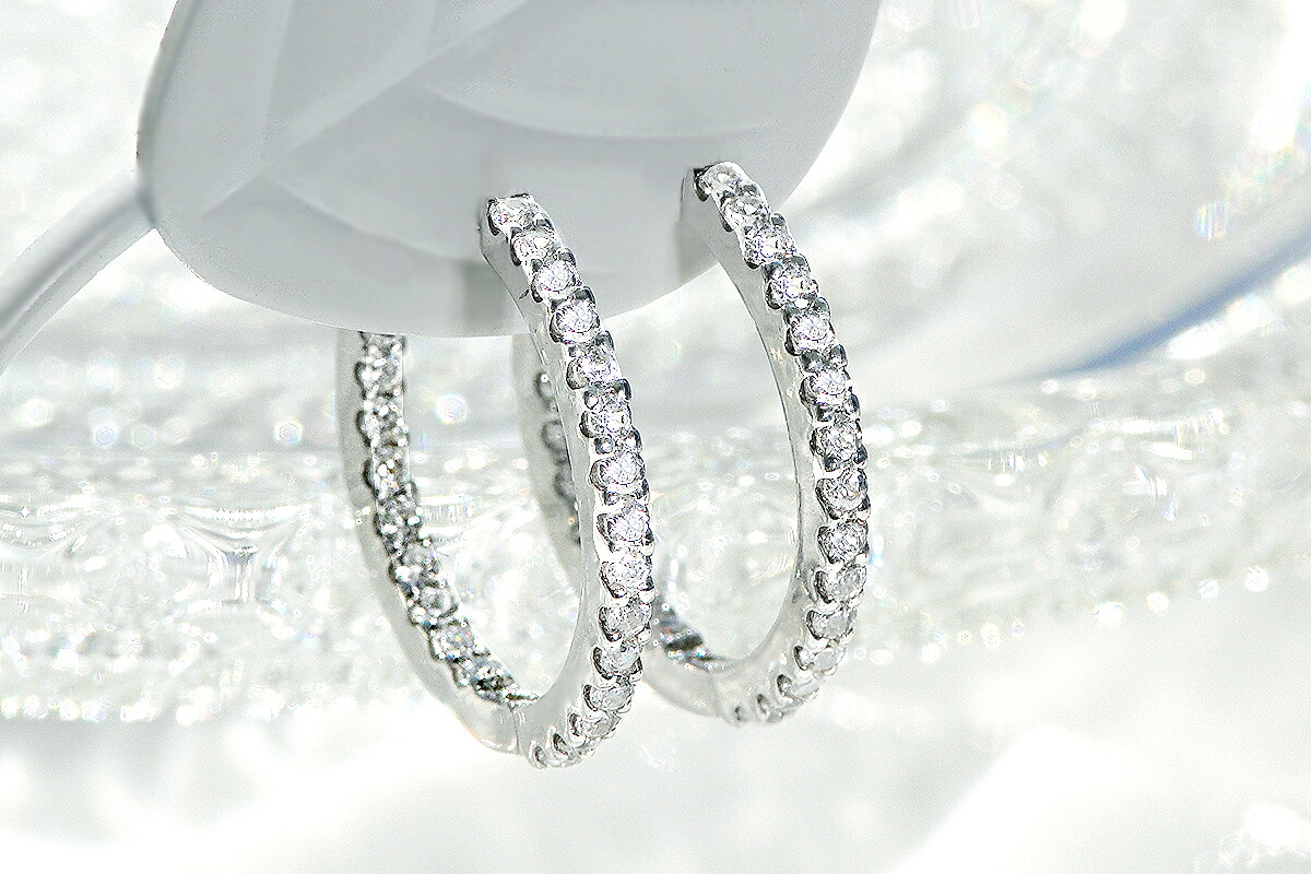 K18WG【0.5ct】ダイヤモンド中折れフープピアス【16mm】 CSP00025-18W SWAV033