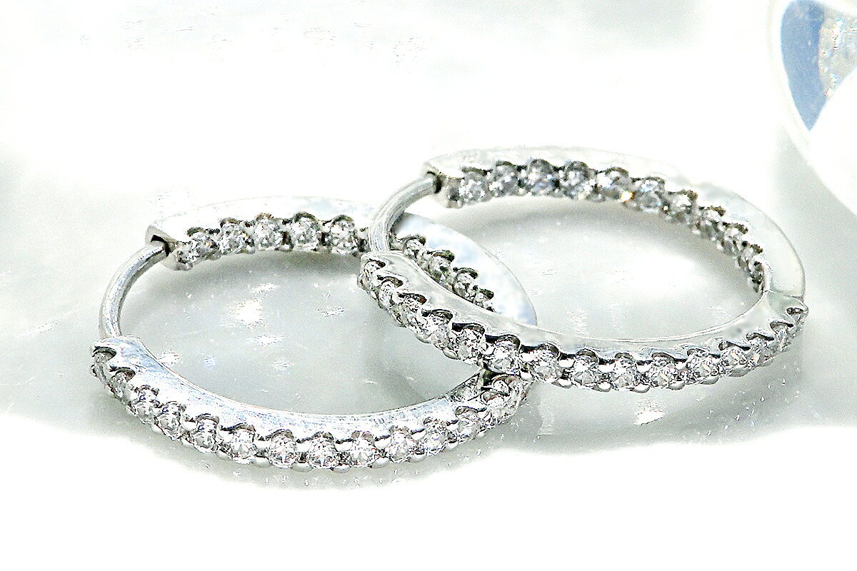 K18WG【0.5ct】ダイヤモンド中折れフープピアス【16mm】 CSP00025-18W SWAV033