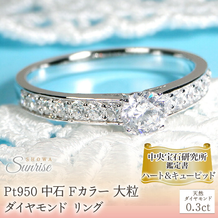 【中央宝研鑑定書付】pt950 中石 Fカラー 大粒0.3ct ハートアンドキューピッド ダイヤモンド リング【0.58ctUP】 CSR0302-pt SWAV047