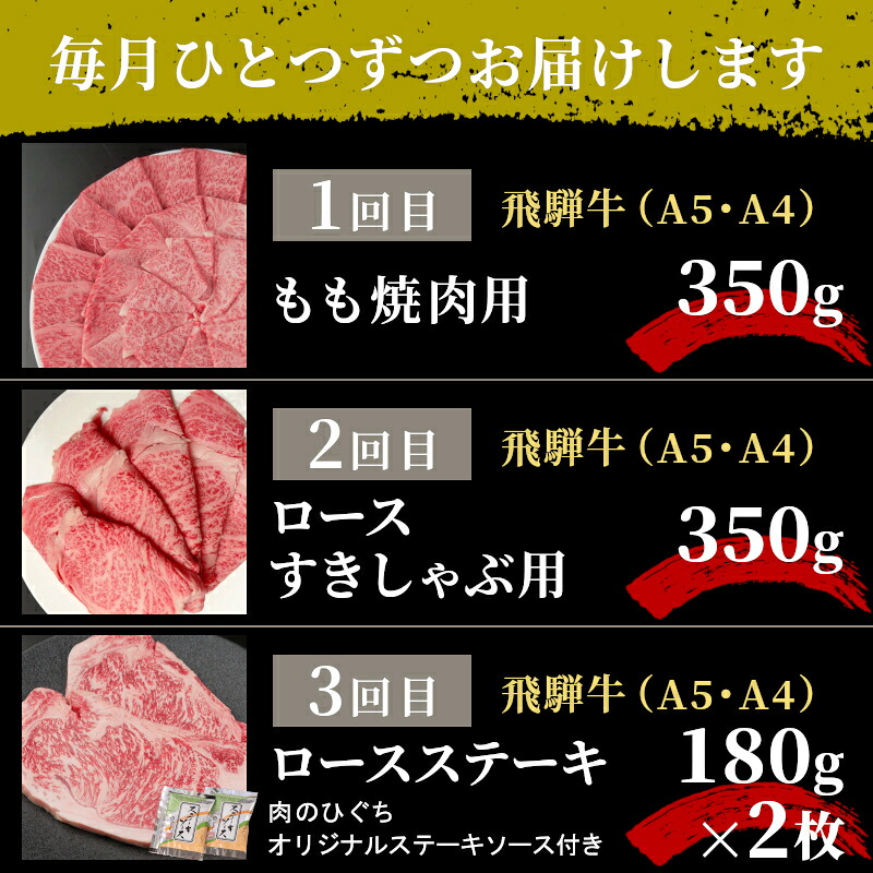 全6回 飛騨牛 定期便 約2kg 2人前 すき焼き しゃぶしゃぶ ステーキ 焼肉 BBQ ロース カタロース ロースステーキ モモ カタ 贅沢 贈り物 6ヶ月 定期 おすすめ 肉のひぐち