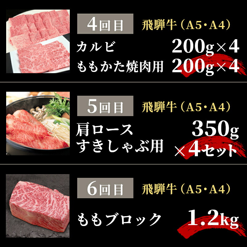 全6回 飛騨牛 定期便 約8.44kg 8人前 すき焼き しゃぶしゃぶ ステーキ 焼肉 BBQ ロース カタロース ロースステーキ モモ カタ 贅沢 贈り物 6ヶ月 定期 おすすめ 肉のひぐち
