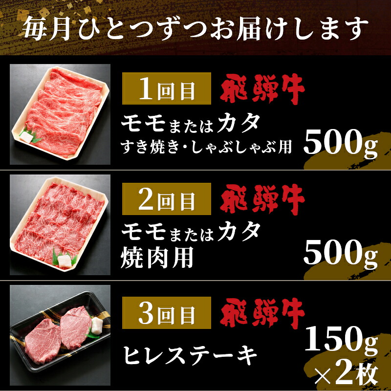 飛騨牛 赤身プレミアム定期便 全3回 すき焼き しゃぶしゃぶ ステーキ 焼肉 BBQ モモ カタ ヒレ 贅沢 贈り物 3ヶ月 定期 おすすめ 選べる 人気 飛騨 牛 肉 和牛 黒毛和牛 養老ミート