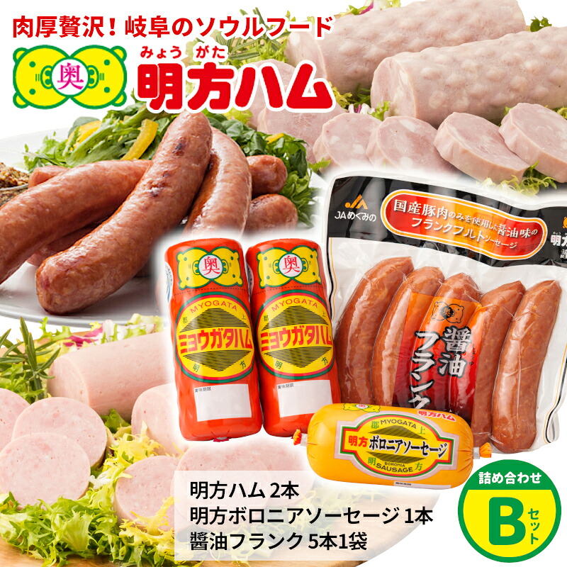 明方ハム 詰め合わせ Bセット 国産 豚肉 プレスハム ハム ギフト 贈り物 お祝い 本格ハム ソーセージ ウインナー 高級 人気 セット 簡単調理 おかず お弁当 朝食 加工肉 JAめぐみの