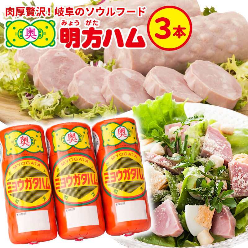 明方ハム 3本 国産 豚肉 プレスハム ハム ギフト 贈り物 お祝い 本格ハム ソーセージ ウインナー 高級 人気 詰め合わせ セット 簡単調理 お弁当 朝食 加工肉 JAめぐみの