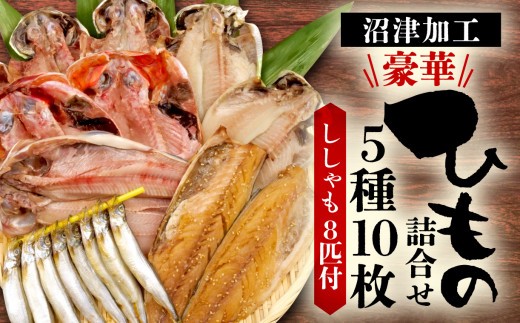 沼津加工 干物 詰め合わせ ひもの 5種 10枚 ししゃも 8匹 真アジ サバ醤油干し サバ 鯖  金目鯛 エボダイ 鯛 ほっけ あじ ホッケ お中元 お歳暮 母の日 父の日 のし対応  静岡 沼津