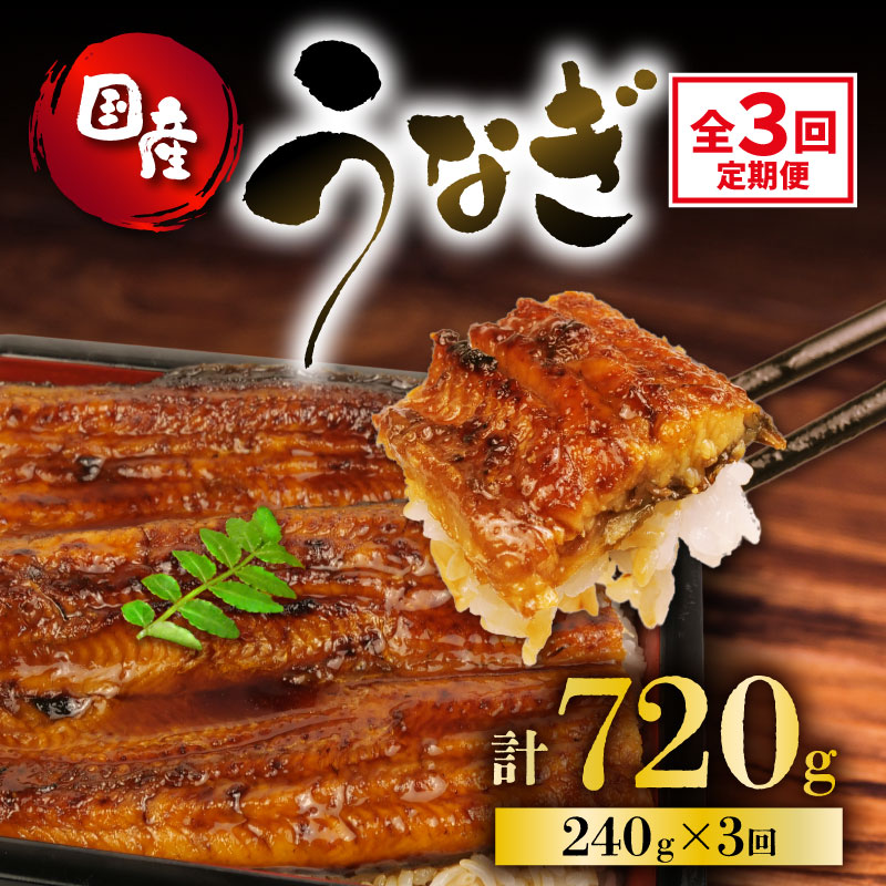 定期便 全3回 うなぎ 国産 蒲焼 120g × 2尾 計720g 鰻蒲焼 ウナギ 土用 丑の日 JAS認定 活鰻 特製無添加たれ 山椒 ギフト 贈答 冷凍 養殖 海鮮 真空パック レンジ 調理 湯煎