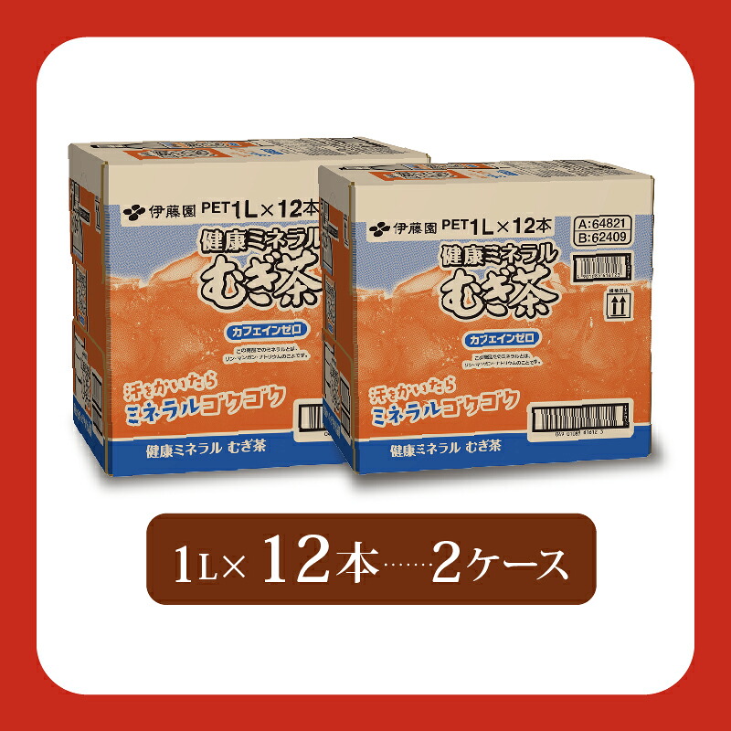 【健康ミネラル むぎ茶】 計24本 1L × 12本 2ケース カフェインゼロ 防災 備蓄 茶 ペットボトル PET 飲料 飲み物 ソフトドリンク カロリーゼロ 定番 体脂肪 人気 おすすめ 送料無料