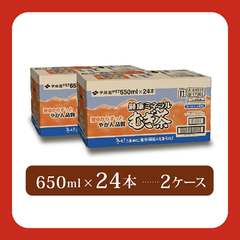 【健康ミネラル むぎ茶】 計48本 650mL × 24本 2ケース カフェインゼロ 防災備蓄 茶 ペットボトル 飲料 伊藤園 ノンカフェイン 麦茶 お茶 水分補給 備蓄 災害 熱中症 対策 保存 常