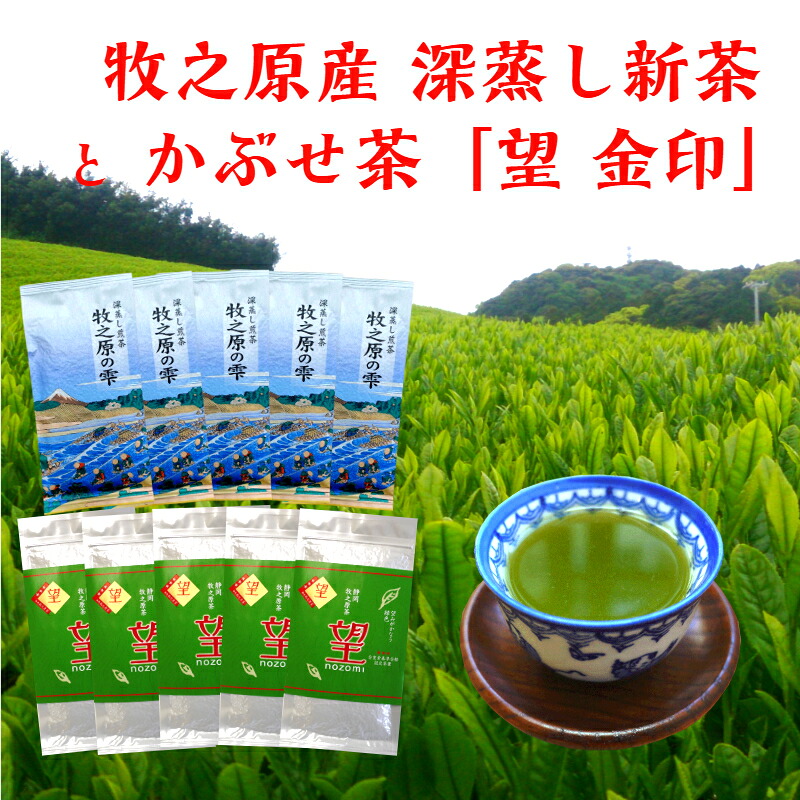 【5月より新茶切り替え】 牧之原産 深蒸し茶「牧之原の雫｣とかぶせ茶「望」  計10本 詰合せ セット お茶 茶 深蒸し 煎茶 深蒸し茶 新茶 しんちゃ 緑茶 日常 のし 熨斗 贈答