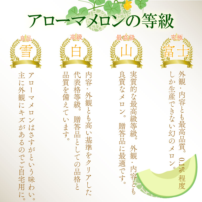 【通年発送可】最高級温室 アローマメロン 山級１玉 最高級 贈答 アローマメロン 温室育ち ジューシー 甘い 高級品 ブランド 機能性表示食品 アローマ メロン 果物 めろん フルーツ デザート ふる