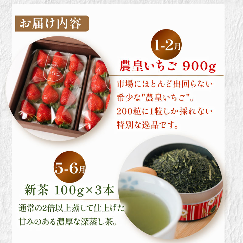 【定期便3回】 定期便 季節のおすすめ 農家のこだわり定期便 年3回 いちご お茶 新茶 メロン アールスメロン 農作物 贅沢 楽しめる 農家 定期便 旬 果物 特産品 季節 産地直送 新鮮 地元