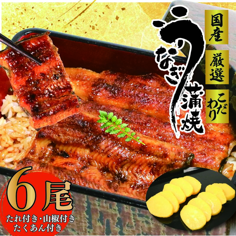 【 土用 丑の日 】 国産 うなぎ 6尾 たくあん 付き 蒲焼 タレ 付き 山椒 付き ウナギ 鰻 蒲焼き 自家製 たれ うな雄の鰻蒲焼  祝い プレゼント 贈答 ギフト 父の日 母の日 贈り物 お歳
