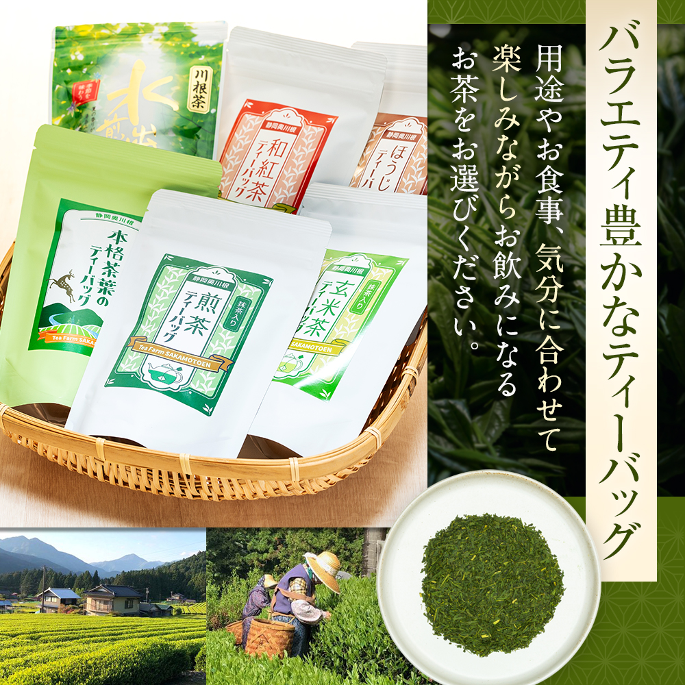 お茶 ティーバッグ お楽しみ 20個入 6種類 / 6種の川根茶バラエティーバックセット120個（20個入×6種類）
