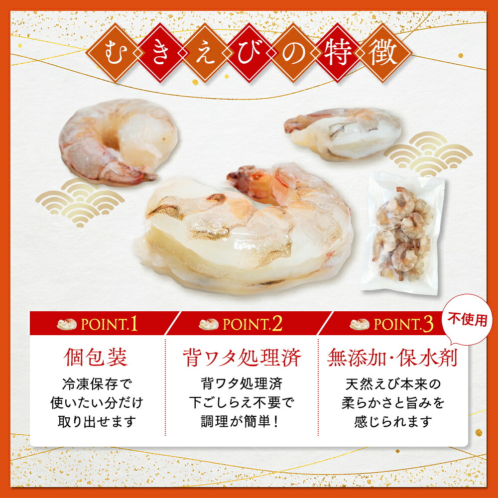 訳あり むきエビ 約200g(解凍時180g前後)~1㎏(解凍時900g前後) エビ 小分け 海老 むきエビ 背ワタ処理済み 無添加 処理済み 愛知 南知多