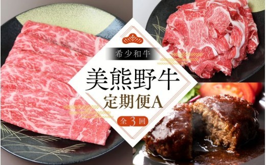 【全3回】美熊野牛 定期便A ＜すき焼きしゃぶしゃぶ用ロース＆赤身モモ肉 400g・切り落とし 400g・ハンバーグ 100g×5個＞  牛肉 肉 ブランド牛 和牛【okad-tkb0011】