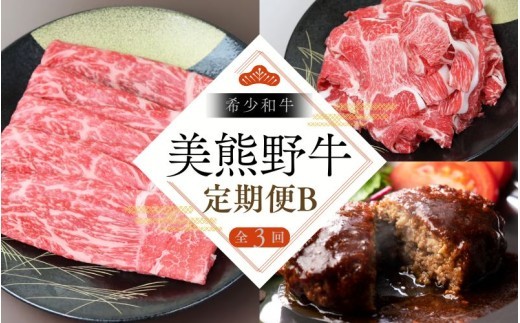 【全3回】美熊野牛 定期便B ＜すき焼きしゃぶしゃぶ用ロース＆赤身モモ肉 800g・切り落とし 800g・ハンバーグ 100g×5個＞ 牛肉 肉 ブランド牛 和牛 黒毛和牛【okad-tkb0012】