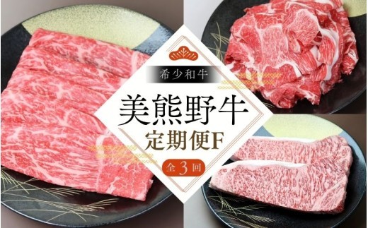 【全3回】美熊野牛 定期便F ＜すき焼きしゃぶしゃぶ用ロース＆赤身モモ肉 800g・切り落とし 800g・サーロインステーキ 300g×2枚＞ 牛肉 肉 ブランド牛【okad-tkb0016】