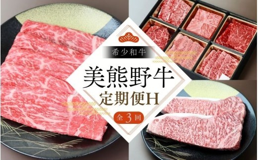 【全3回】美熊野牛 定期便H ＜すき焼きしゃぶしゃぶ用ロース＆赤身モモ肉 800g・サーロインステーキ 300g×2枚・焼肉用6種食べ比べ 500ｇ＞  牛肉 肉【okad-tkb0018】