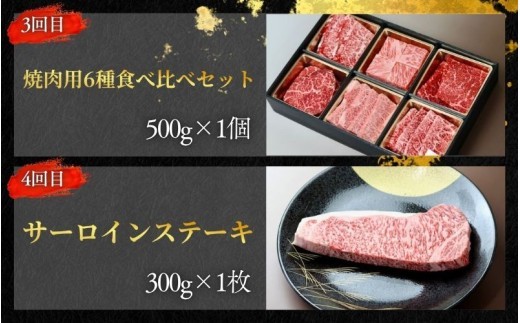 【全4回】美熊野牛 定期便C ＜すき焼きしゃぶしゃぶ用ロース＆赤身モモ肉 400g・切り落とし 400g・焼肉用6種食べ比べ 500ｇ・サーロインステーキ 300g×1枚＞【okad-tkb0021】