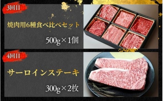 【全4回】美熊野牛 定期便D ＜すき焼きしゃぶしゃぶ用ロース＆赤身モモ肉 800g・切り落とし 800g・焼肉用6種食べ比べ 500ｇ・サーロインステーキ 300g×2枚＞【okad-tkb0022】