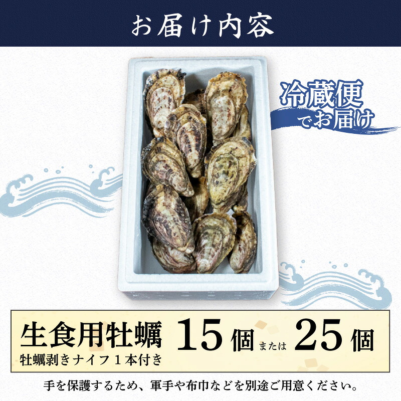 牡蠣 15個 or 25個 カキ 生牡蠣 オイスター 生食 殻付き ナイフ付き 産地直送 海鮮 海産物 魚貝類 新鮮 シングルシード 伊勢 志摩市 三重県 英虞湾産 シングルシードオイスター アマテラス