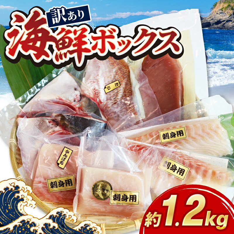 【 訳あり 】 海鮮 ボックス 1.2kg ( おまかせセット ) 海鮮 魚介類 魚介 魚 鮮魚 冷凍 まぐろ マグロ 鯛 かんぱち 勘八 シマアジ ヒラマサ 刺身 刺し身 お刺身 小分け 国産