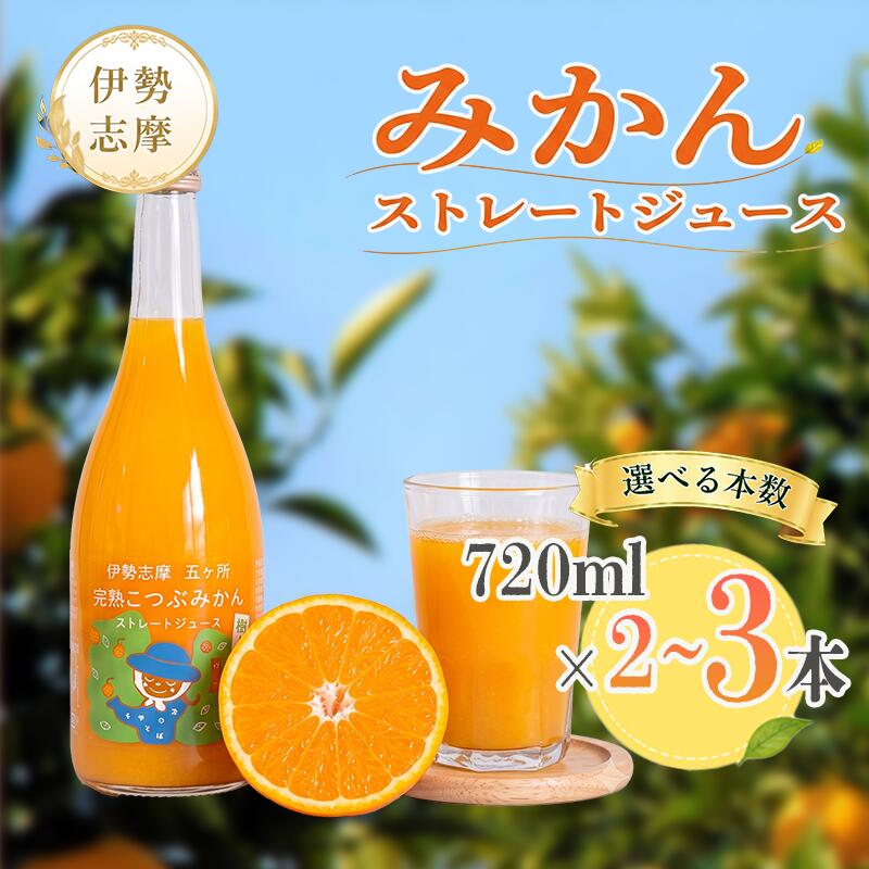 「完熟こつぶみかん」 100%ストレートジュース 720ml 選べる容量 2本~3本 三重県 南伊勢町/土実樹農園