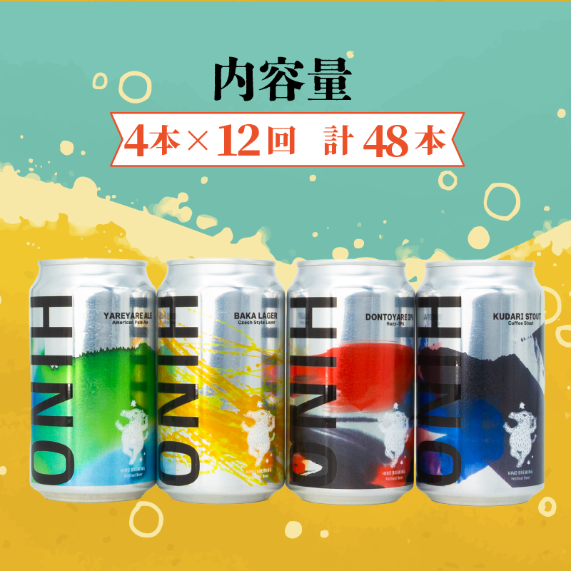 ビール ＜12回定期便＞クラフトビール 缶4種 4本セット 計48本 【 祭りビール 】(350ml×48本)計16800ml | ビール クラフトビール 地ビール 日野ビール びーる 地びーる
