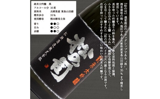 お届け指定可 日本酒 松の司 純米大吟醸 「黒」 純米大吟醸 「陶酔」  720mlセット 金賞 受賞酒造 飲み比べ 【 お酒 日本酒 酒 松瀬酒造 人気日本酒 おすすめ日本酒 定番 御贈答 銘酒