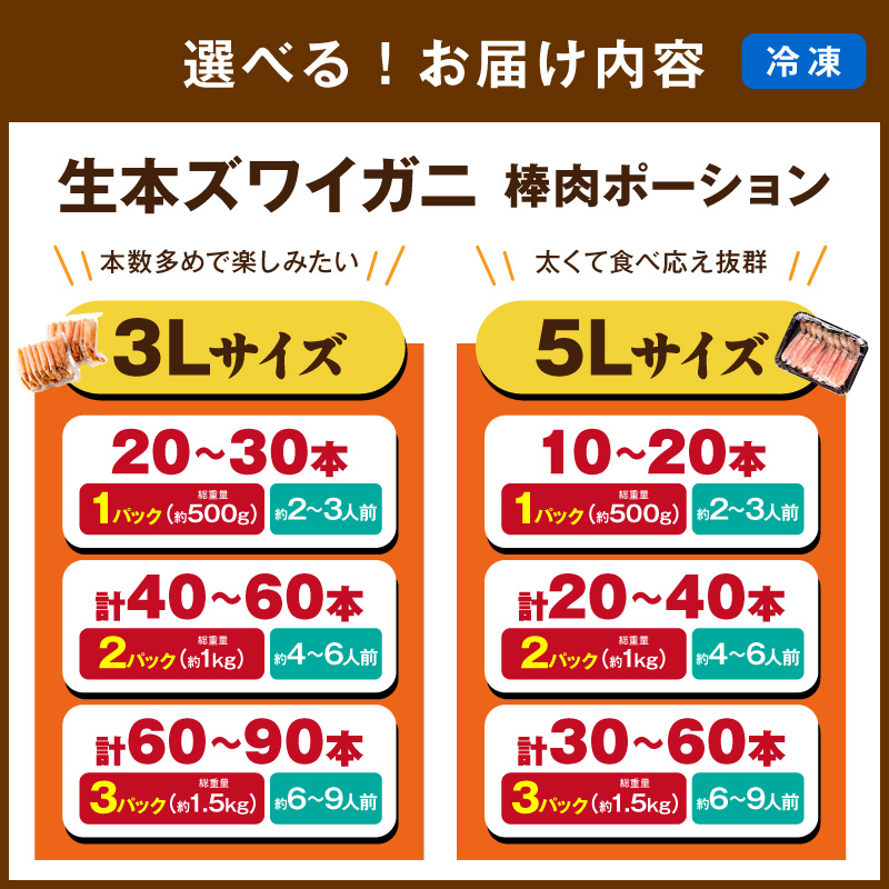 鮮度抜群！棒肉ポーション！生本ズワイガニ 棒肉ポーション 10～60本 カニポーション カニ脚 カニ刺し かにしゃぶ しゃぶしゃぶ　YK00716