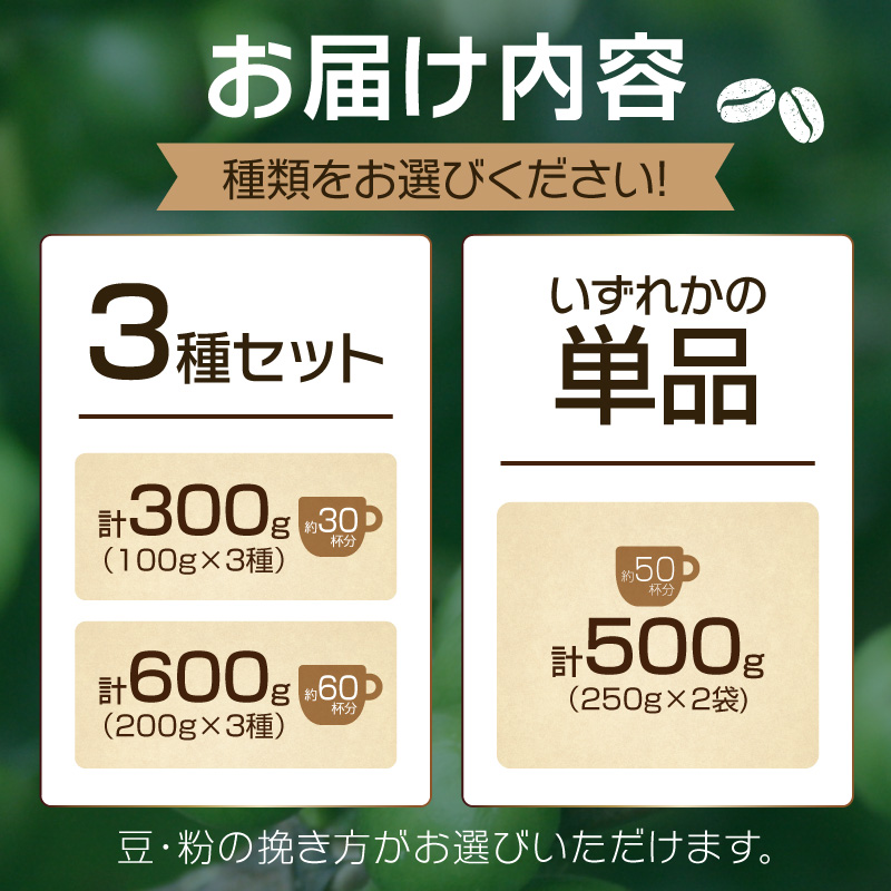 【栽培期間中 農薬不使用】 自家焙煎 コーヒー豆 お試しセットペルー ホンジュラス コロンビア 3種セット100g・200g×各3種 500g(250g×2) ふるさと納税 コーヒー豆 HA00016