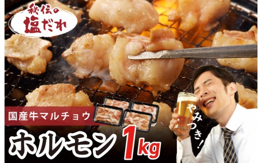 国産 牛肉 ホルモン 1kg 塩だれ漬け 焼肉用 小分け 250g×4P【牛肉 焼肉用 焼くだけ 小分け BBQ やきにく 数量限定】