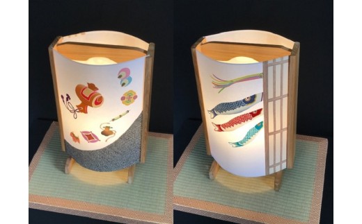 着物生地で作ったおしゃれな行灯 鯉のぼりと宝尽くし