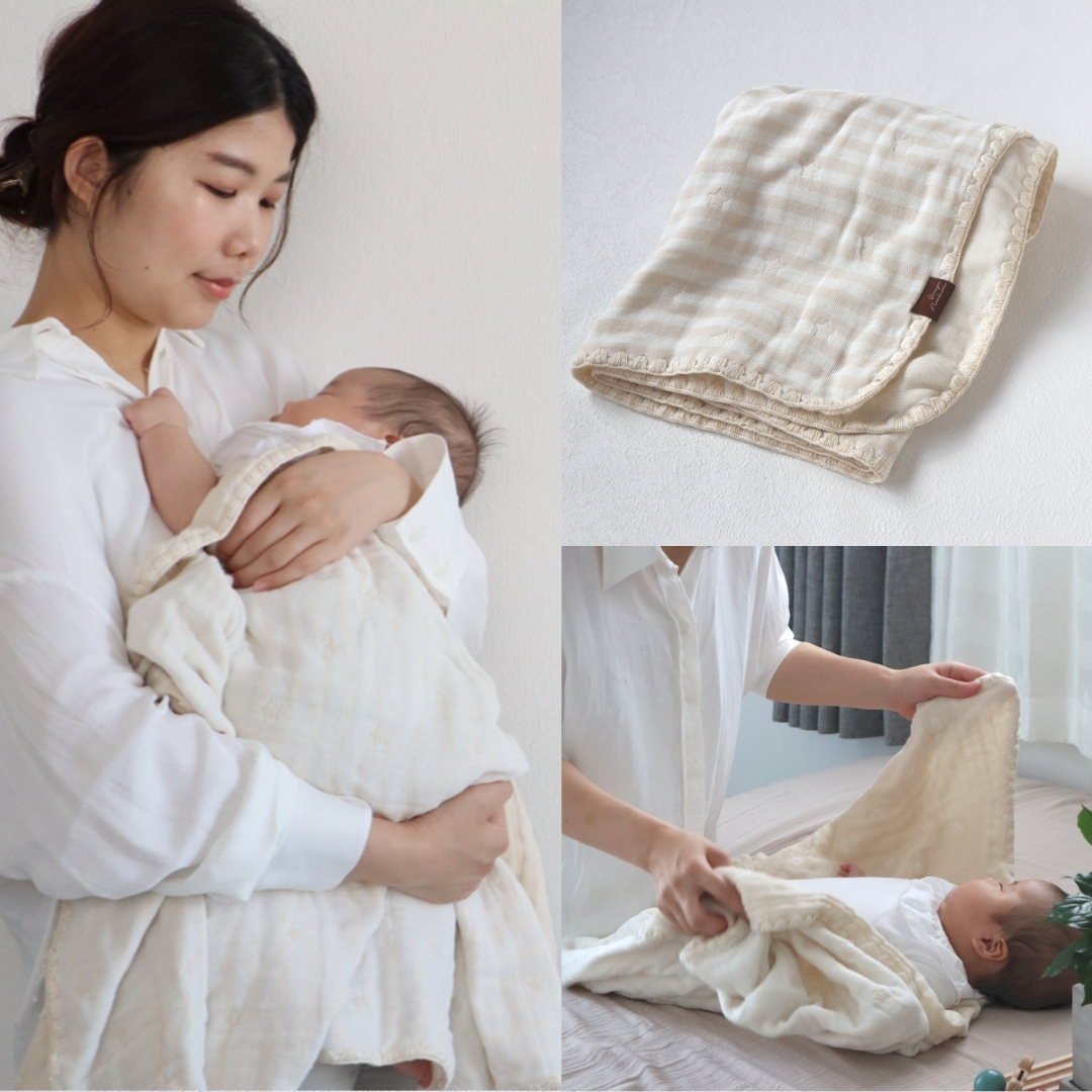【eclat bebe】泉州南部織 4重ガーゼ ベビー3点セット（BeWh/ケット）スピード発送 G5793