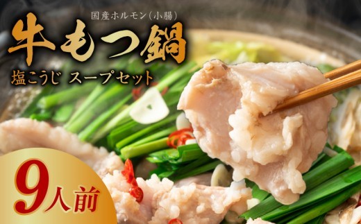 牛もつ鍋セット 9人前【国産 牛肉 ホルモン 塩こうじ スープセット モツ 鍋 高評価 冷凍 鍋セット 簡単調理】 010B1525-1