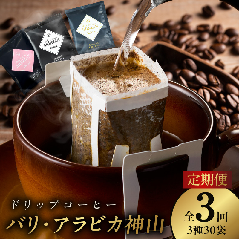 ドリップコーヒー バリ アラビカ神山 3種30袋 定期便 全3回【毎月配送コース 珈琲 こーひー コーヒー 自家焙煎 オリジナル ギフト キャンプ アウトドア】 099Z606