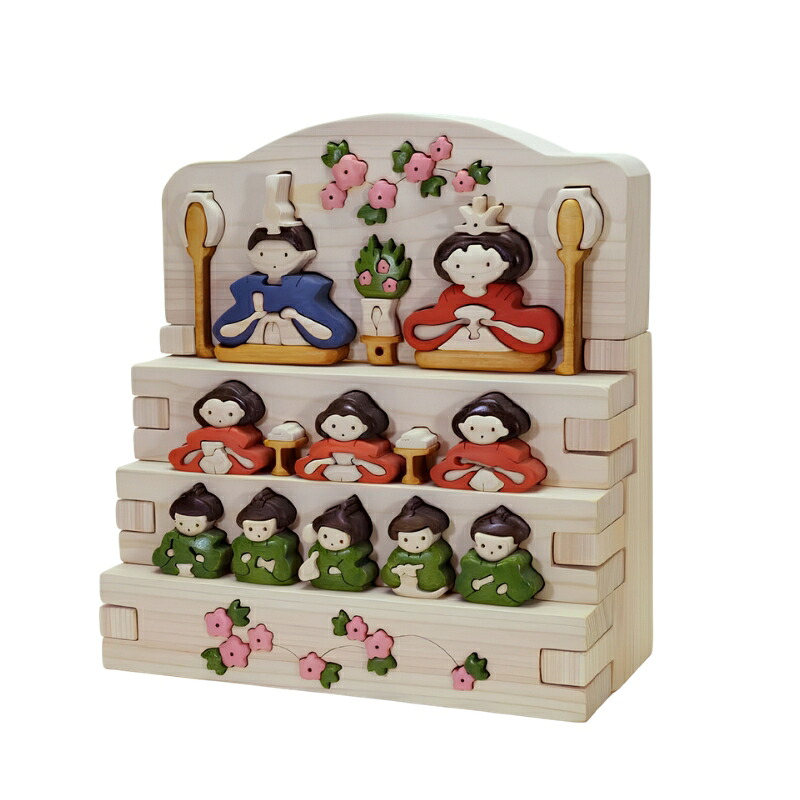 木工パズル　おひなさま三段飾り（五人囃子） 積み木 積木 つみき 木のおもちゃ 動物つみき バランス ごっこ遊び おもちゃ 木製玩具 知育玩具 男の子 女の子 子供 子ども 国産 安心 安全 出産祝い