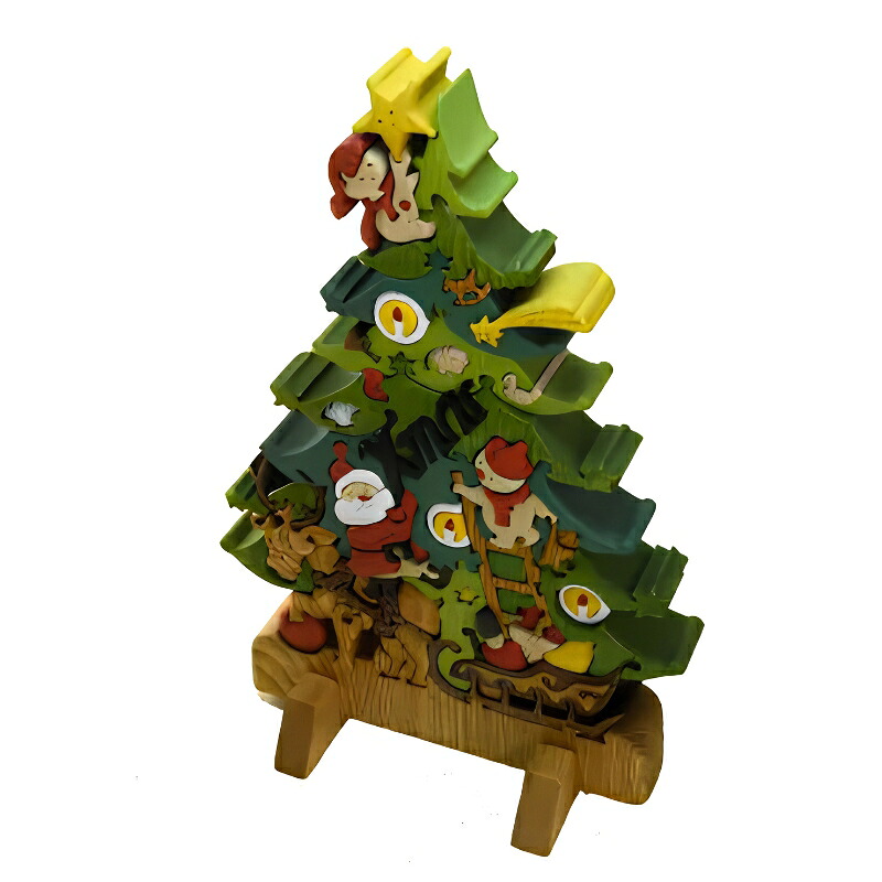 木工パズルクリスマスツリー３（色付き） 積み木 積木 つみき 木のおもちゃ 動物つみき バランス ごっこ遊び おもちゃ 木製玩具 知育玩具 男の子 女の子 子供 子ども 国産 安心 安全 出産祝い お