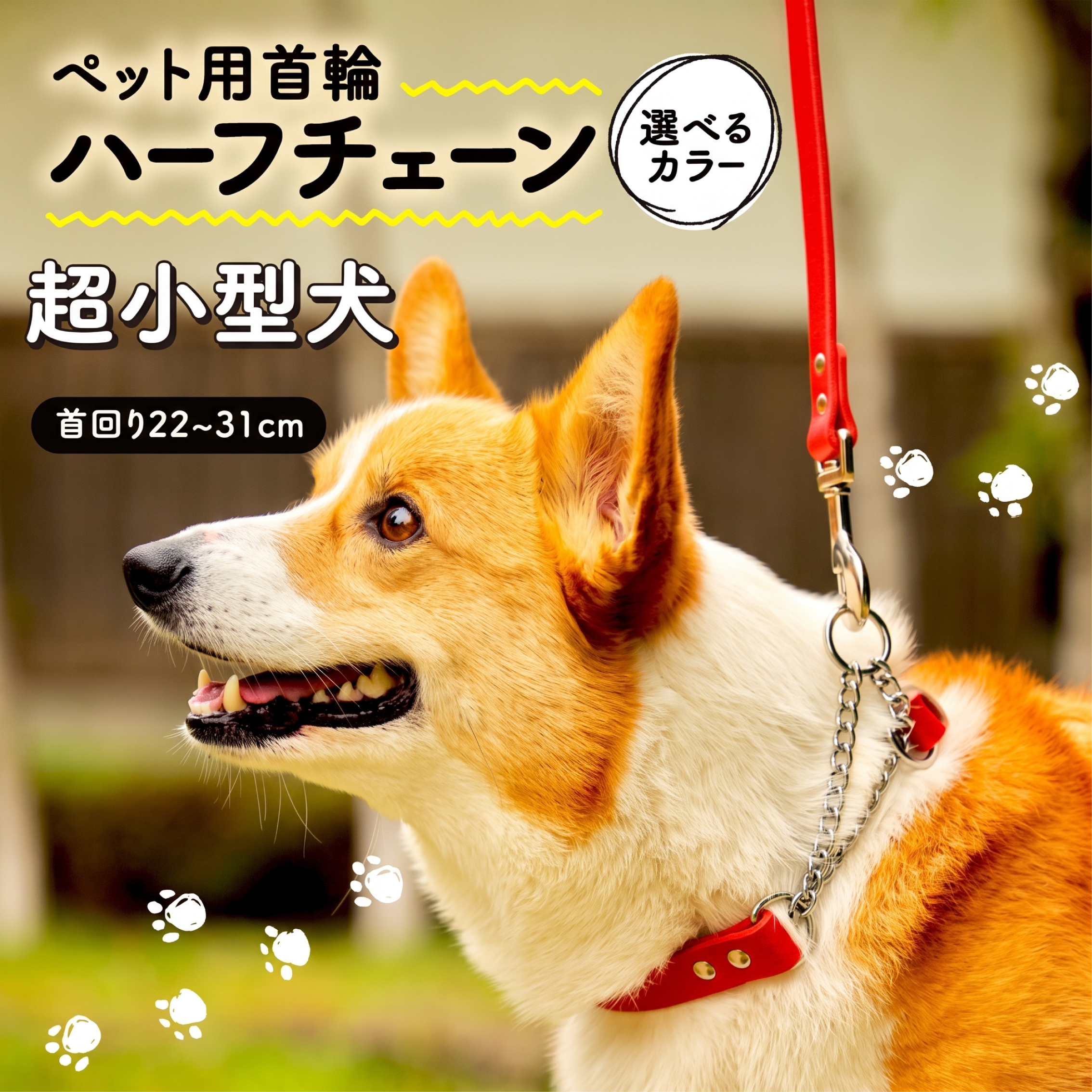 ペット用首輪 ハーフチェーン 超小型犬用 レッド 首回り22-27cm ペット 犬 愛犬 ワンちゃん 超小型犬 首輪 リード 本革 レザー 牛革 牛 散歩 さんぽ ウォーキング おしゃれ 消耗品 大阪