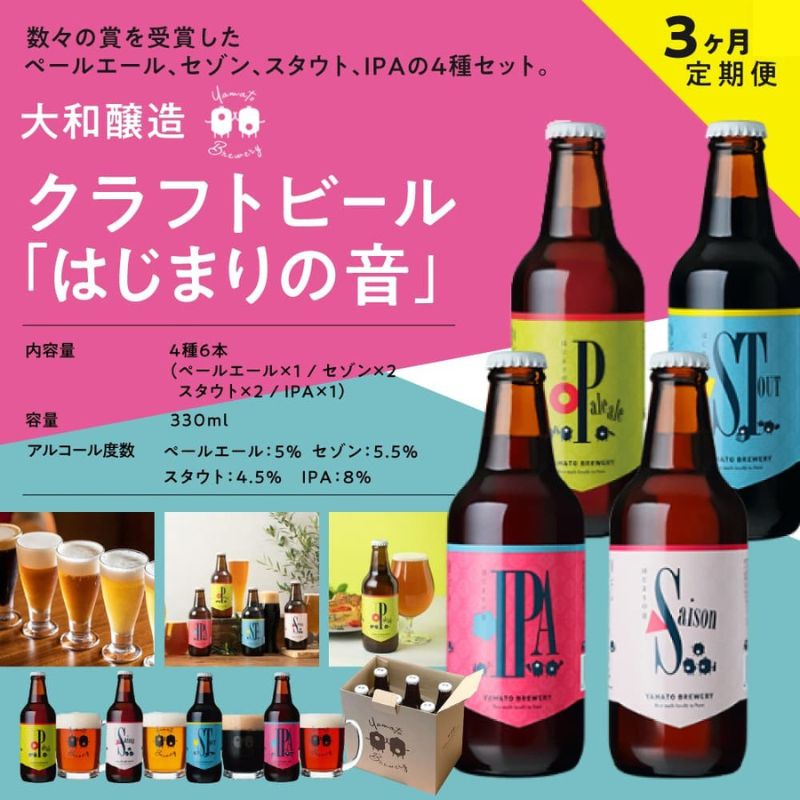【定期便3ヶ月】大和醸造オリジナルクラフトビール『はじまりの音』 4種6本セット 株式会社近鉄リテーリング 奈良県 奈良市 なら 38-001