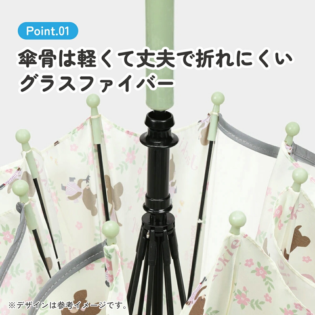 子ども傘 40cm くまのがっこう ポリエステル 雨傘 長傘 グラスファイバー骨 透明窓付き 反射テープ付き 名前スペース 手開き 手動開閉式 子供用 キッズ 対応身長約95~105cm