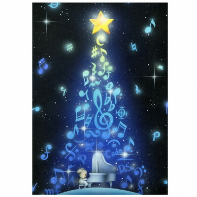 インチ版画「クリスマスミュージックツリー」版画 イラスト  絵   奈良県 奈良市 F-62