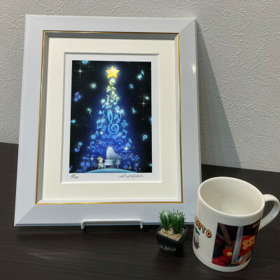 インチ版画「クリスマスミュージックツリー」版画 イラスト  絵   奈良県 奈良市 F-62